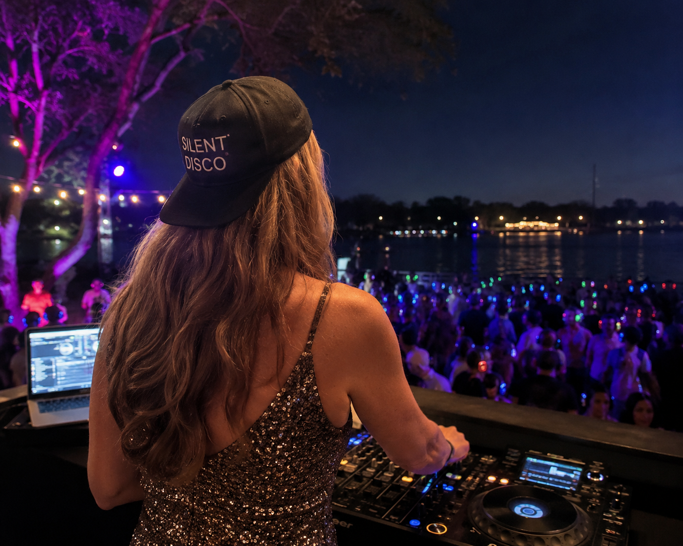 DJ Kimi at a silent disco event in Sarasota, Florida